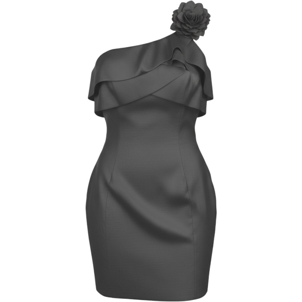 Alyn Paige One Shoulder Floral Rosette Metallic Cocktail Dress Gray 9/10